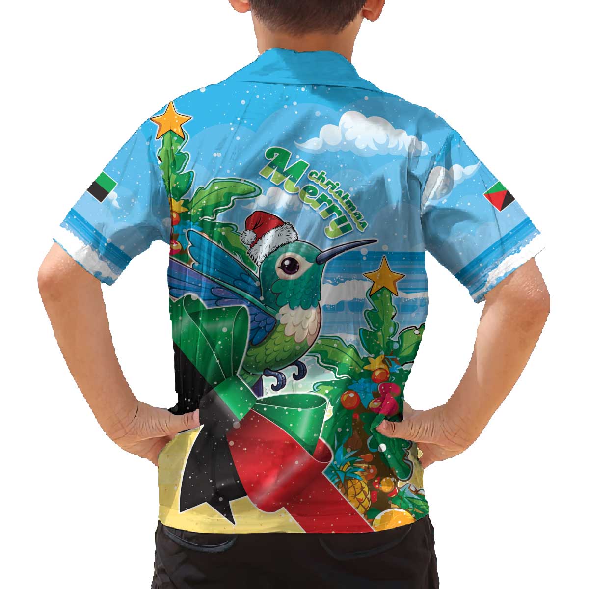 Martinique Christmas Family Matching Off The Shoulder Long Sleeve Dress and Hawaiian Shirt Santa Hummingbird - Wonder Print Shop