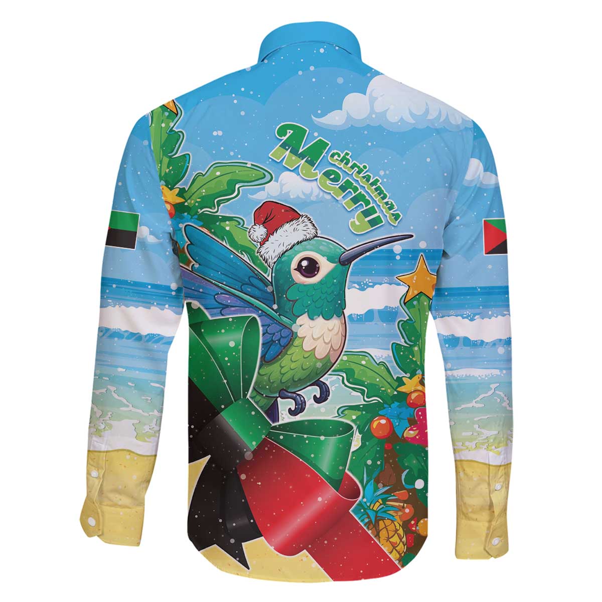 Martinique Christmas Family Matching Off The Shoulder Long Sleeve Dress and Hawaiian Shirt Santa Hummingbird - Wonder Print Shop