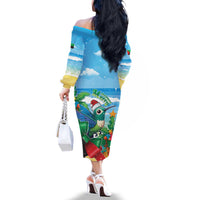 Martinique Christmas Family Matching Off The Shoulder Long Sleeve Dress and Hawaiian Shirt Santa Hummingbird - Wonder Print Shop