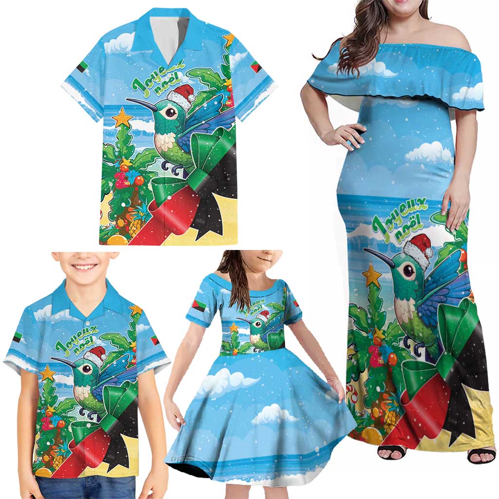 Martinique Christmas Family Matching Off Shoulder Maxi Dress and Hawaiian Shirt Santa Hummingbird - Wonder Print Shop