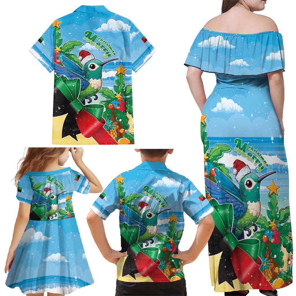 Martinique Christmas Family Matching Off Shoulder Maxi Dress and Hawaiian Shirt Santa Hummingbird - Wonder Print Shop