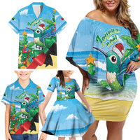 Martinique Christmas Family Matching Off Shoulder Short Dress and Hawaiian Shirt Santa Hummingbird - Wonder Print Shop