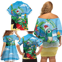 Martinique Christmas Family Matching Off Shoulder Short Dress and Hawaiian Shirt Santa Hummingbird - Wonder Print Shop