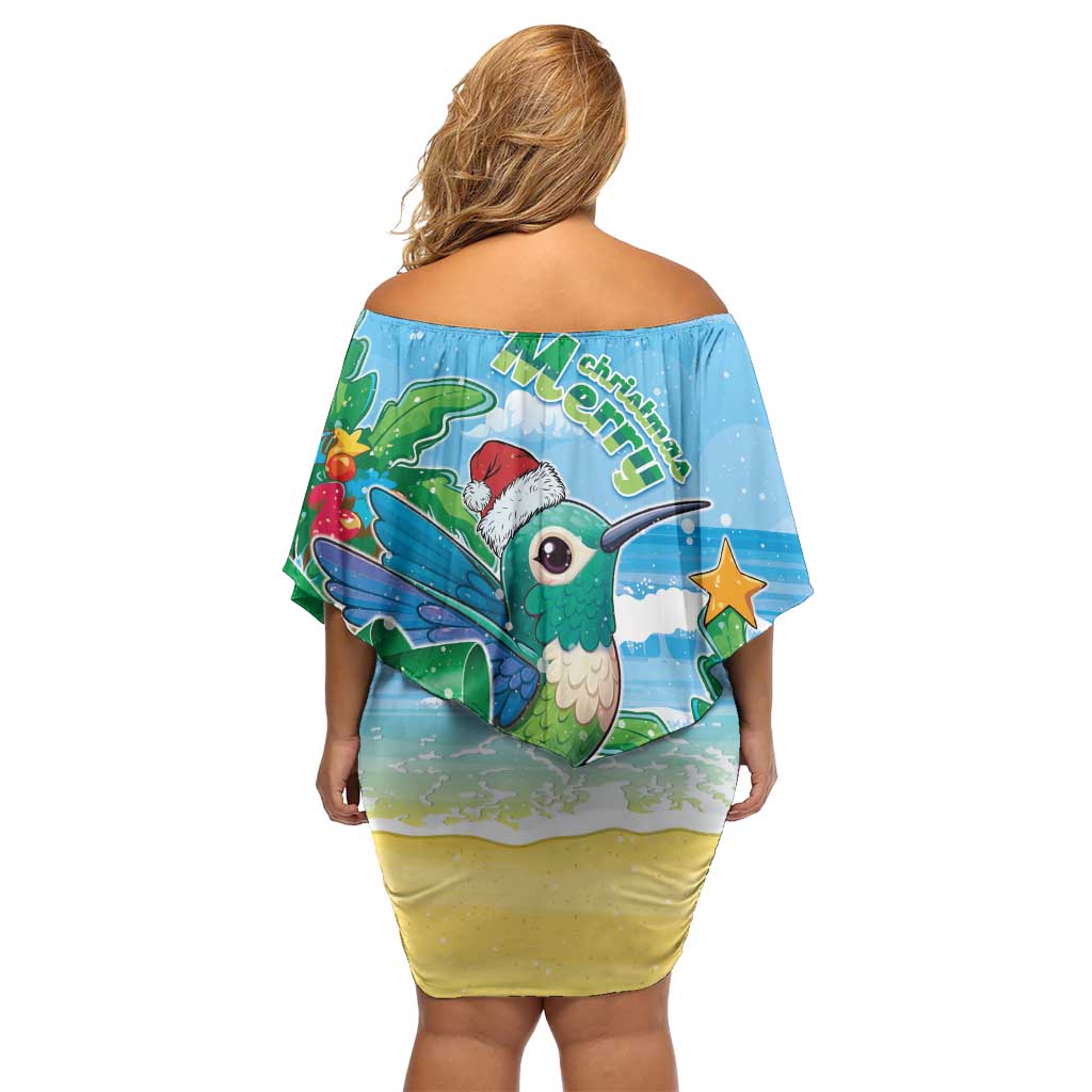 Martinique Christmas Family Matching Off Shoulder Short Dress and Hawaiian Shirt Santa Hummingbird - Wonder Print Shop