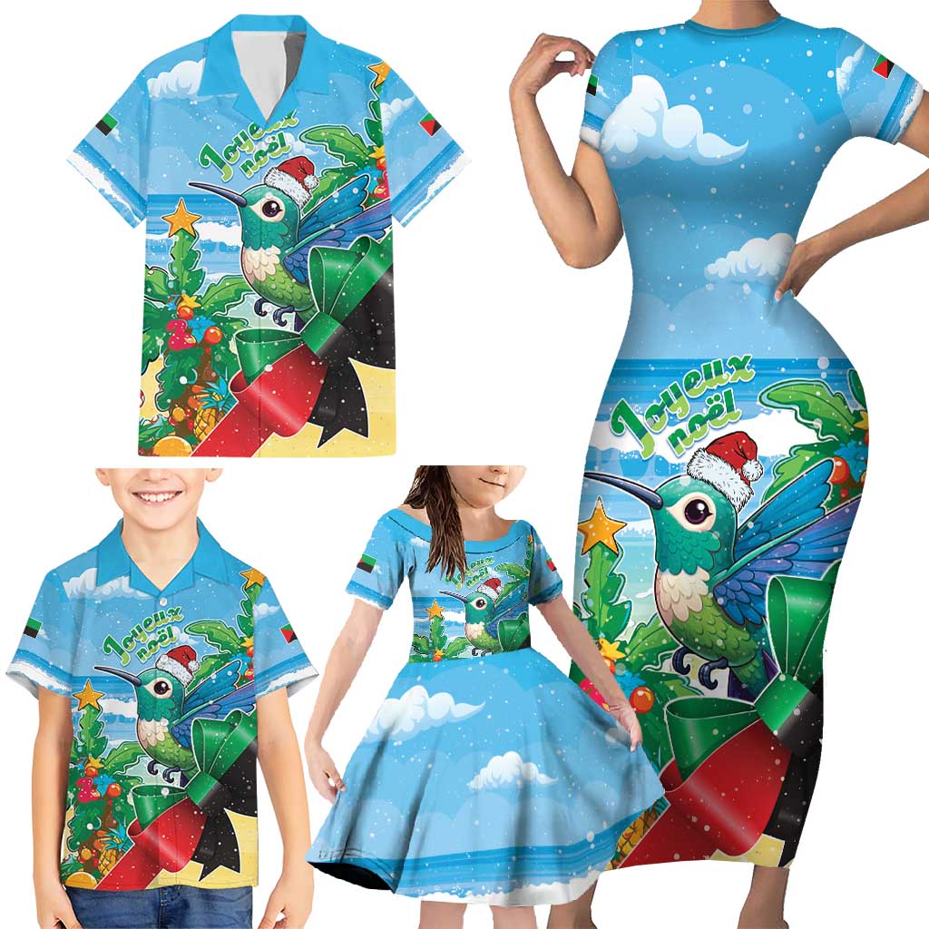 Martinique Christmas Family Matching Short Sleeve Bodycon Dress and Hawaiian Shirt Santa Hummingbird - Wonder Print Shop