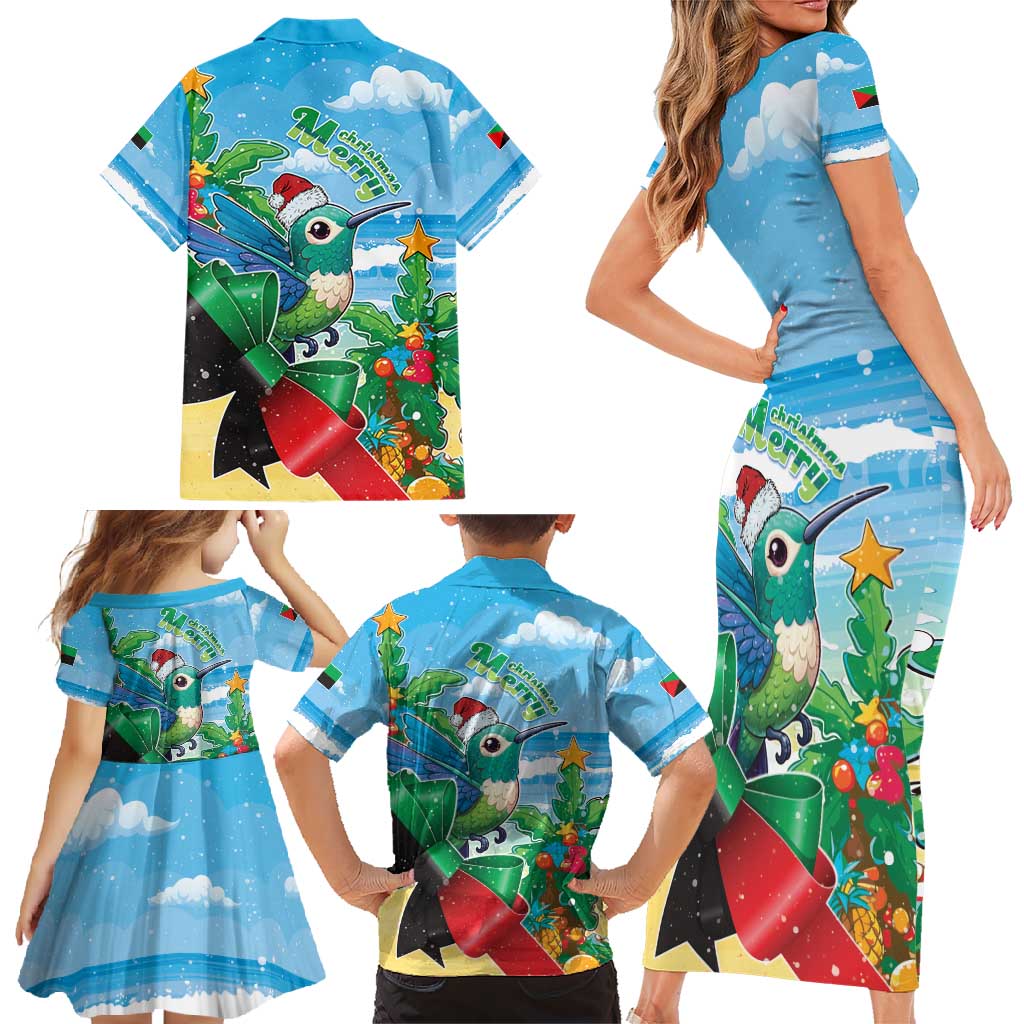 Martinique Christmas Family Matching Short Sleeve Bodycon Dress and Hawaiian Shirt Santa Hummingbird - Wonder Print Shop