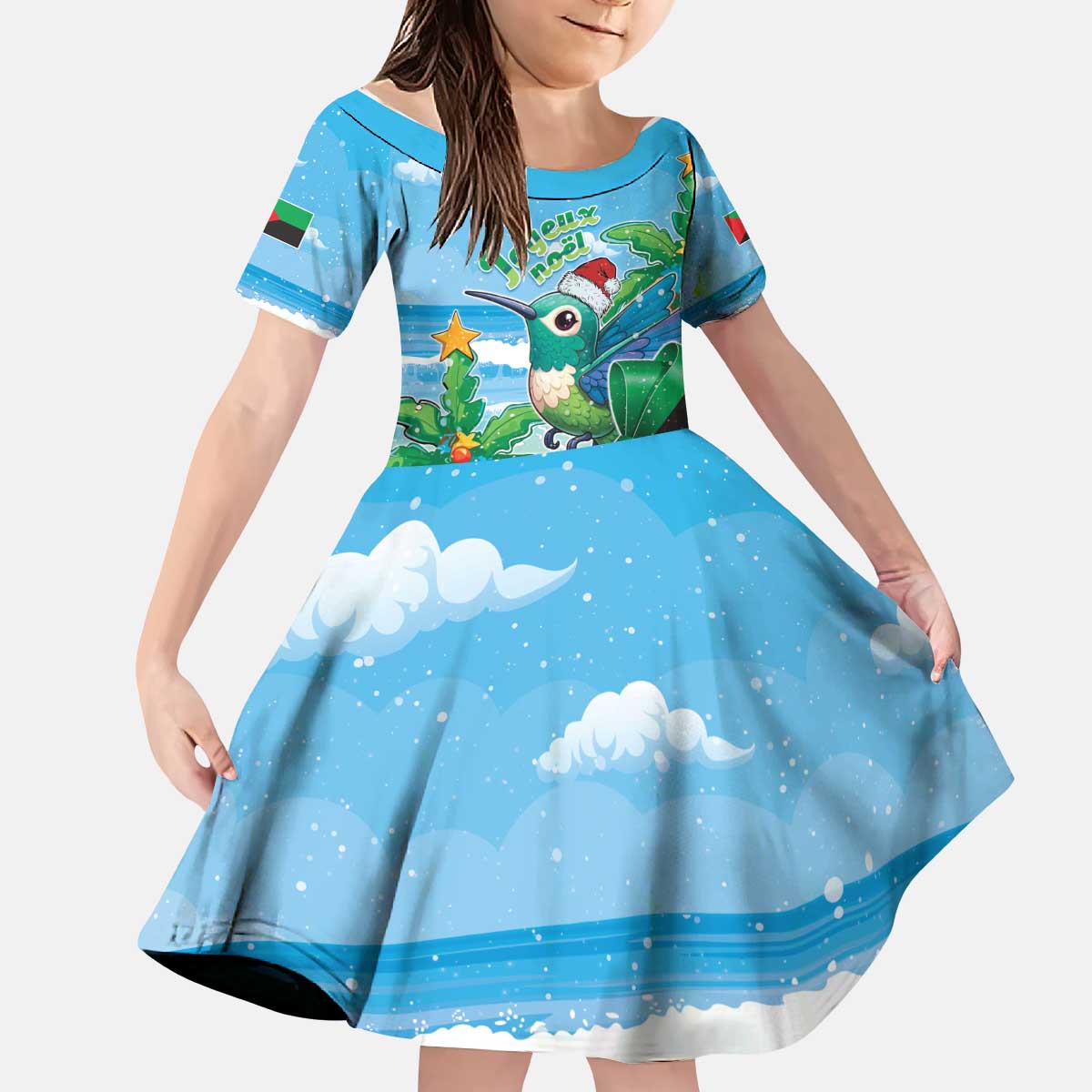 Martinique Christmas Kid Short Sleeve Dress Santa Hummingbird - Wonder Print Shop