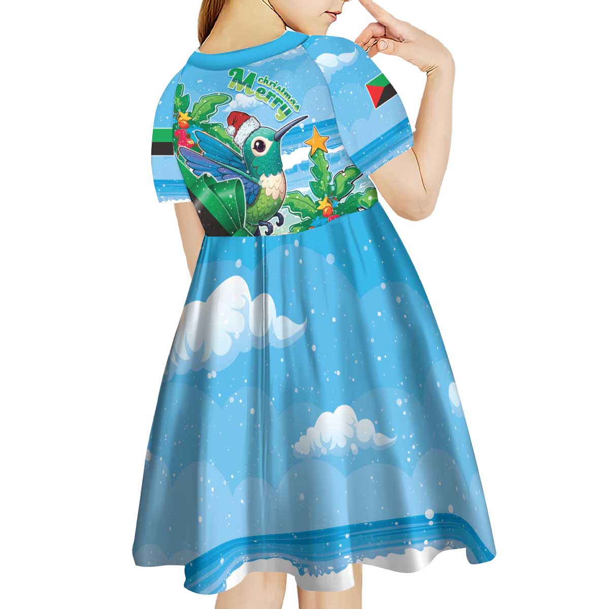 Martinique Christmas Kid Short Sleeve Dress Santa Hummingbird - Wonder Print Shop