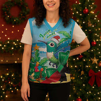 Martinique Christmas Knitted V-Neck Vest Santa Hummingbird - Wonder Print Shop