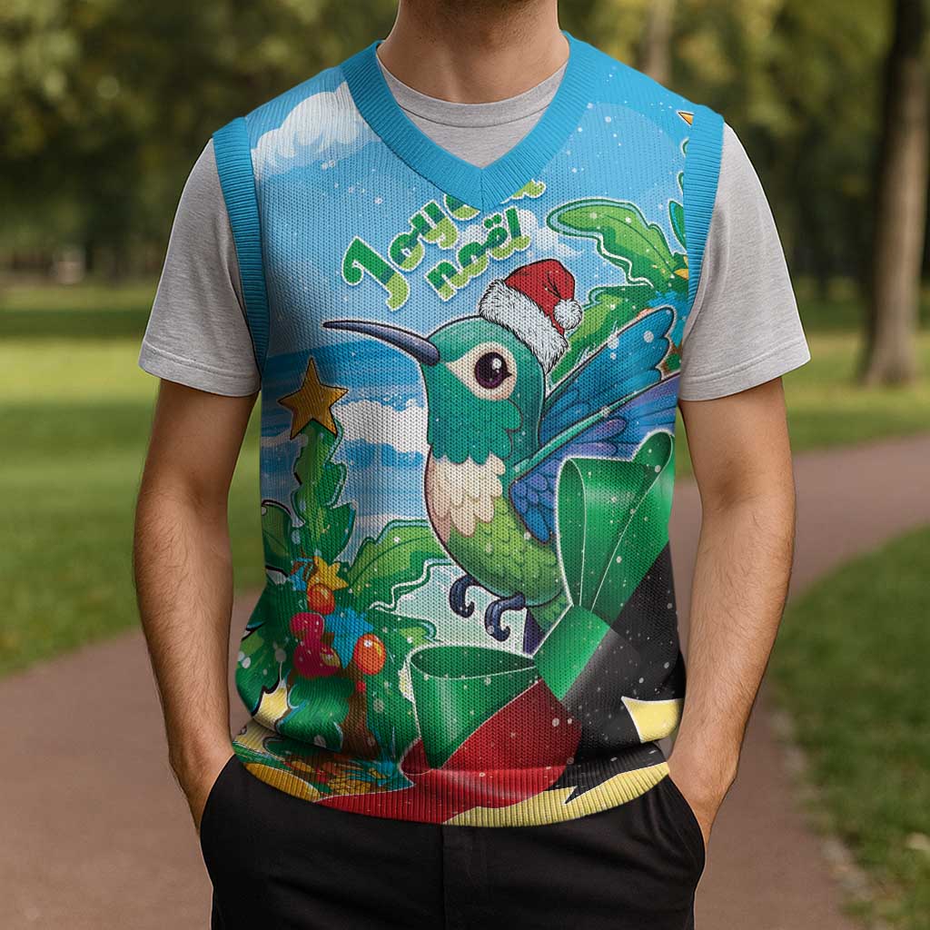 Martinique Christmas Knitted V-Neck Vest Santa Hummingbird - Wonder Print Shop