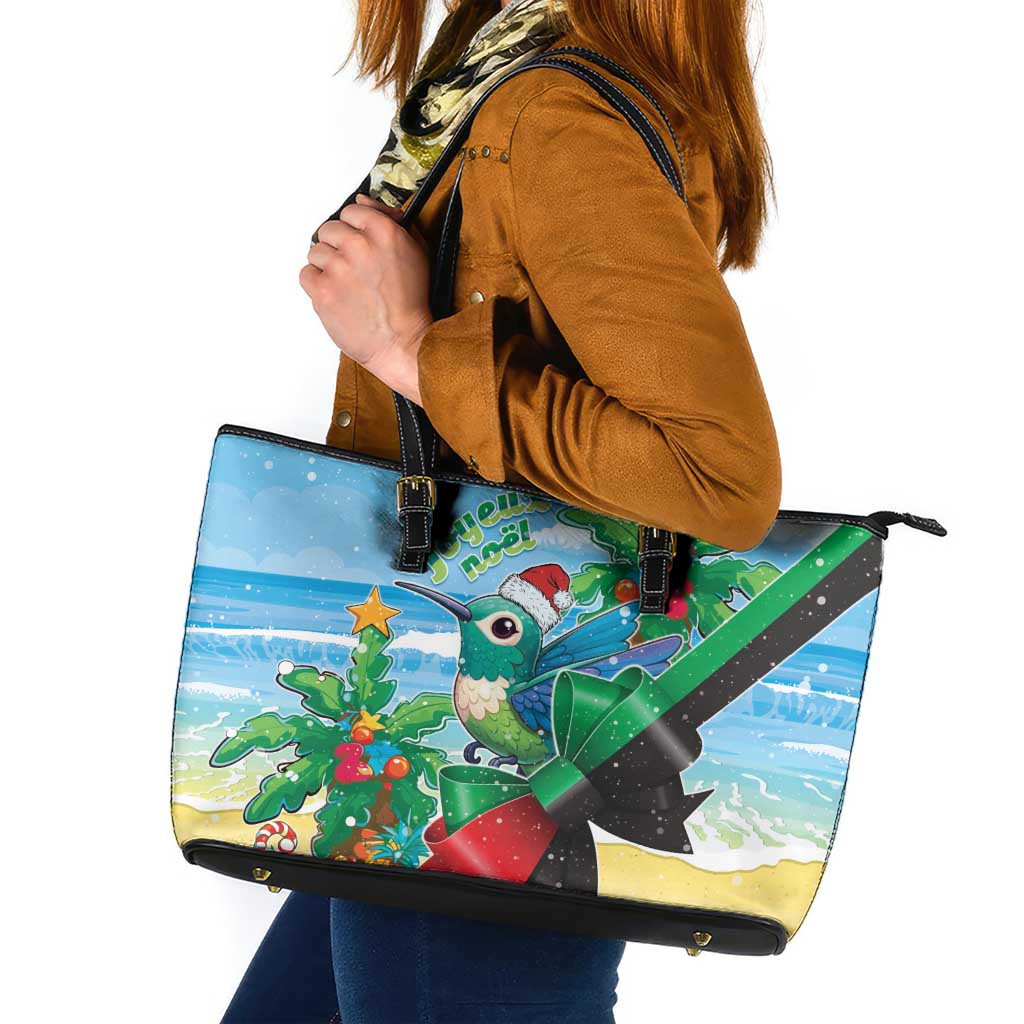 Martinique Christmas Leather Tote Bag Santa Hummingbird - Wonder Print Shop