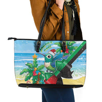 Martinique Christmas Leather Tote Bag Santa Hummingbird - Wonder Print Shop