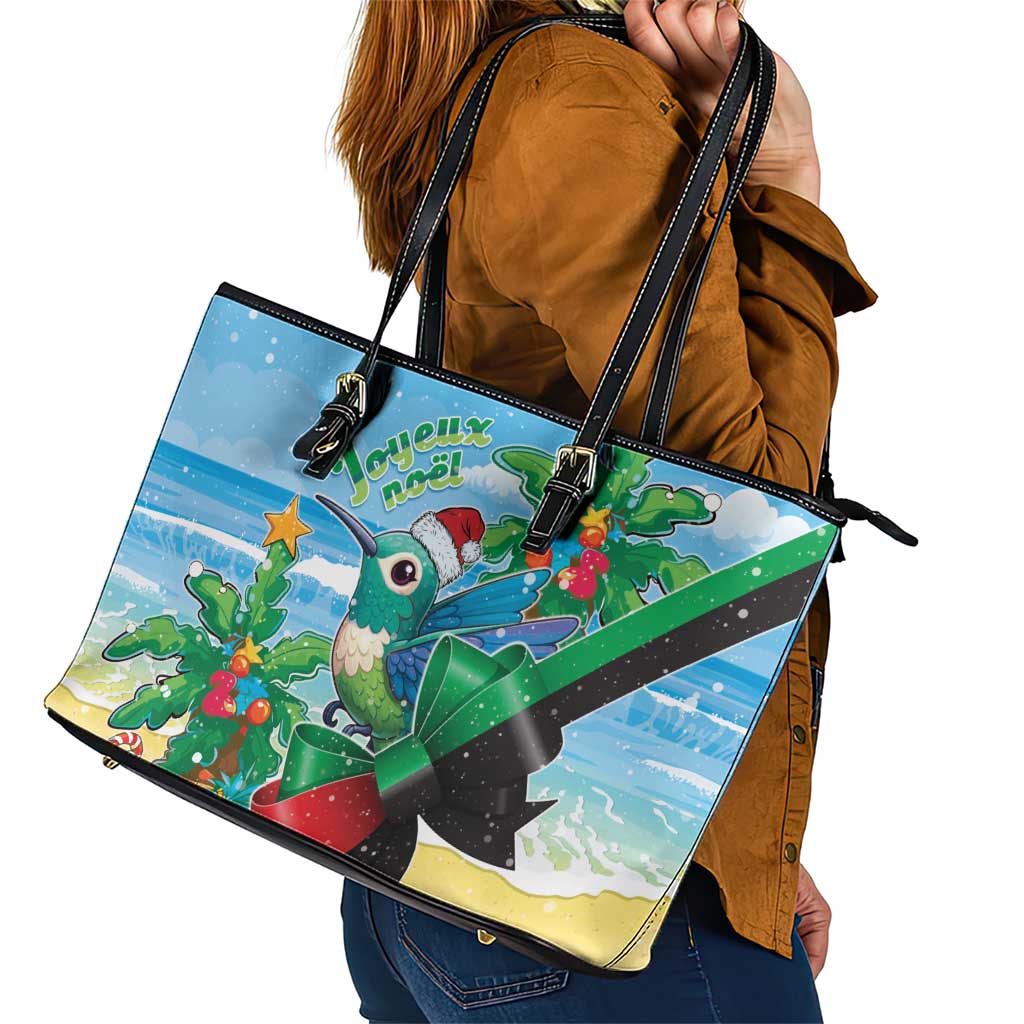 Martinique Christmas Leather Tote Bag Santa Hummingbird - Wonder Print Shop