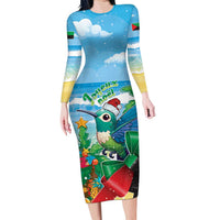 Martinique Christmas Long Sleeve Bodycon Dress Santa Hummingbird - Wonder Print Shop