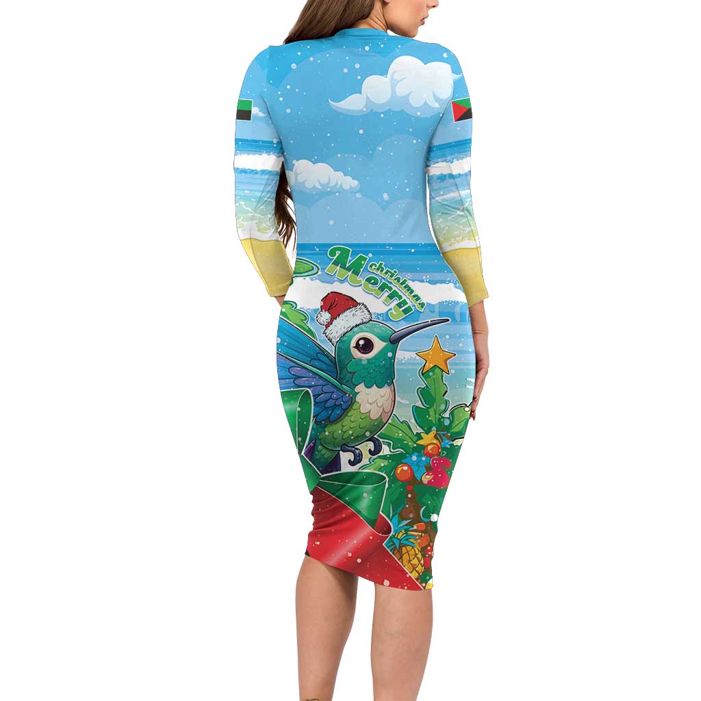 Martinique Christmas Long Sleeve Bodycon Dress Santa Hummingbird - Wonder Print Shop