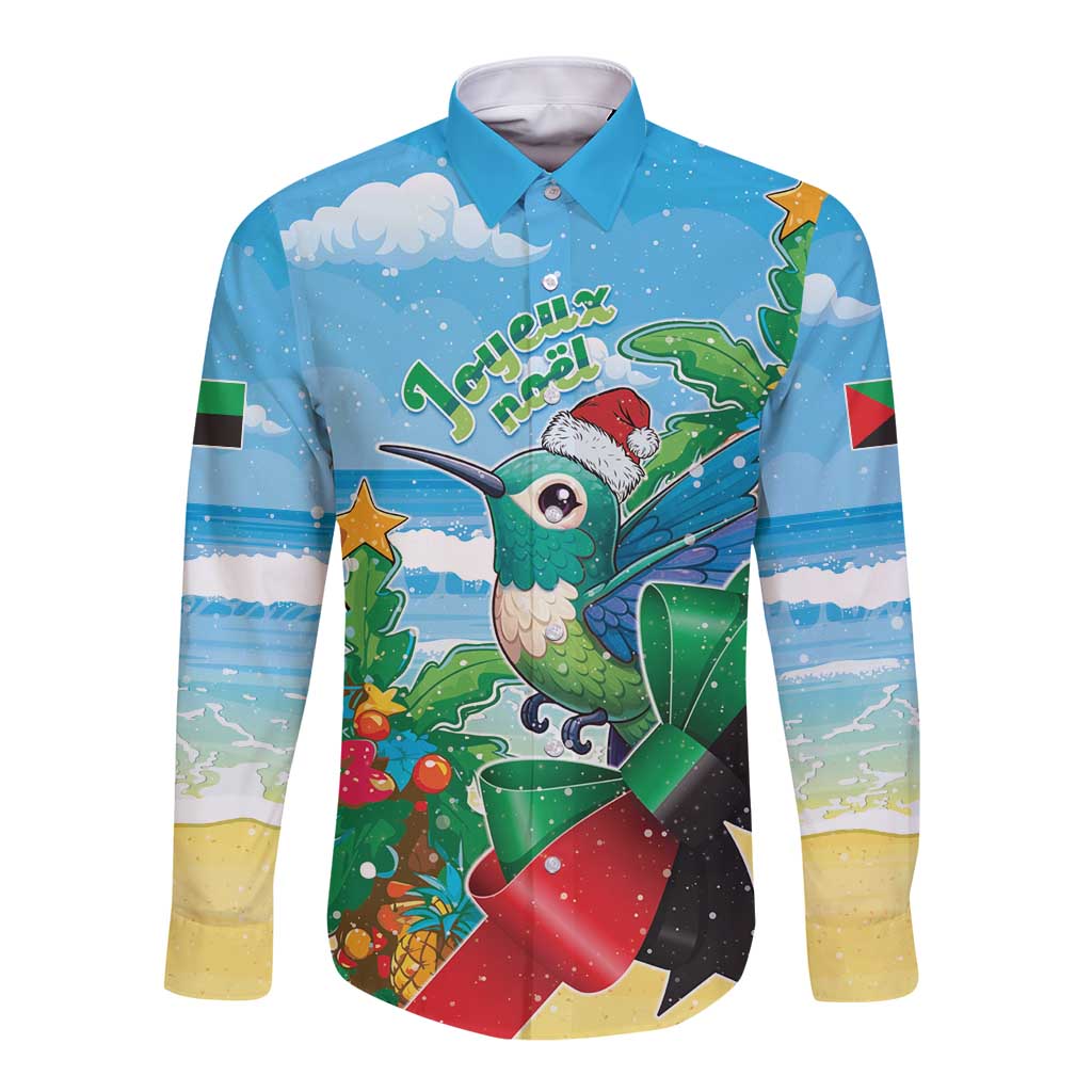 Martinique Christmas Long Sleeve Button Shirt Santa Hummingbird - Wonder Print Shop