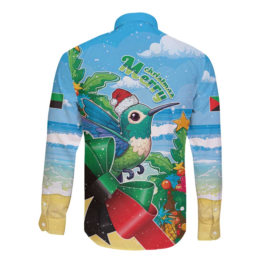 Martinique Christmas Long Sleeve Button Shirt Santa Hummingbird - Wonder Print Shop