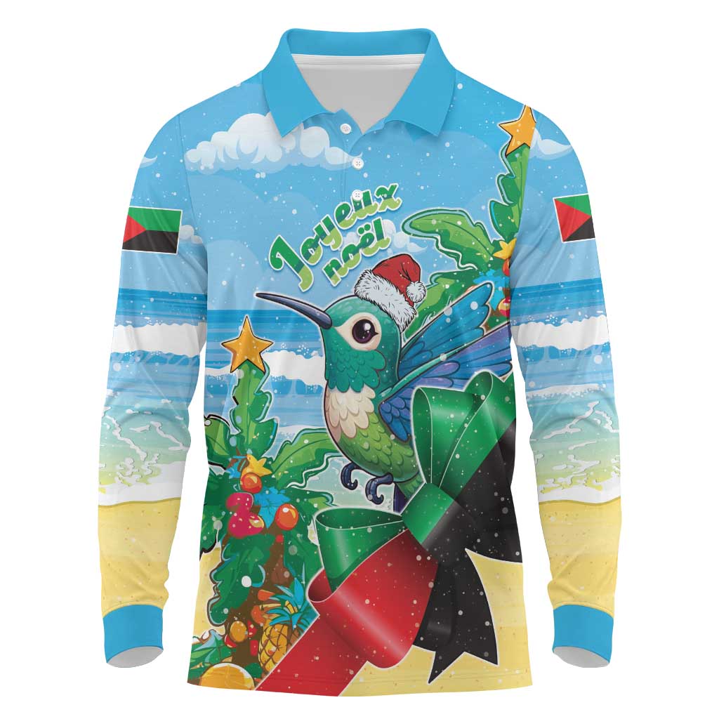 Martinique Christmas Long Sleeve Polo Shirt Santa Hummingbird - Wonder Print Shop