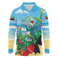 Martinique Christmas Long Sleeve Polo Shirt Santa Hummingbird - Wonder Print Shop