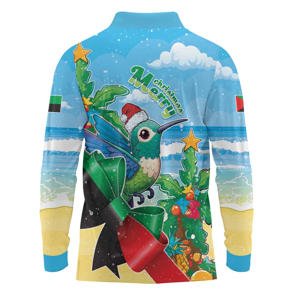 Martinique Christmas Long Sleeve Polo Shirt Santa Hummingbird - Wonder Print Shop