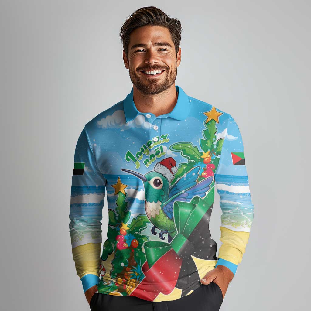 Martinique Christmas Long Sleeve Polo Shirt Santa Hummingbird - Wonder Print Shop
