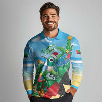 Martinique Christmas Long Sleeve Polo Shirt Santa Hummingbird - Wonder Print Shop