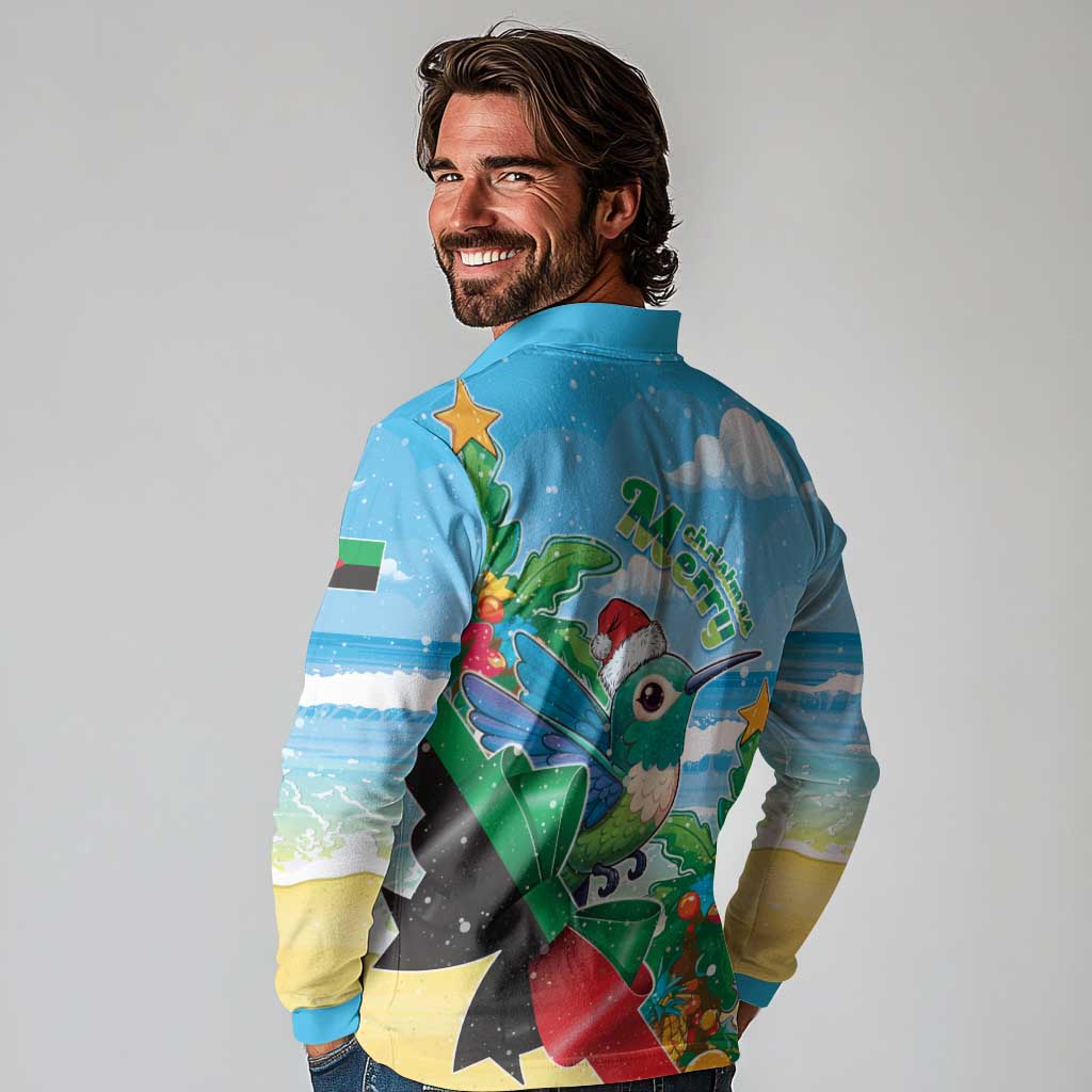 Martinique Christmas Long Sleeve Polo Shirt Santa Hummingbird - Wonder Print Shop