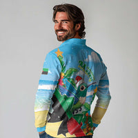 Martinique Christmas Long Sleeve Polo Shirt Santa Hummingbird - Wonder Print Shop