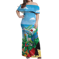 Martinique Christmas Off Shoulder Maxi Dress Santa Hummingbird - Wonder Print Shop