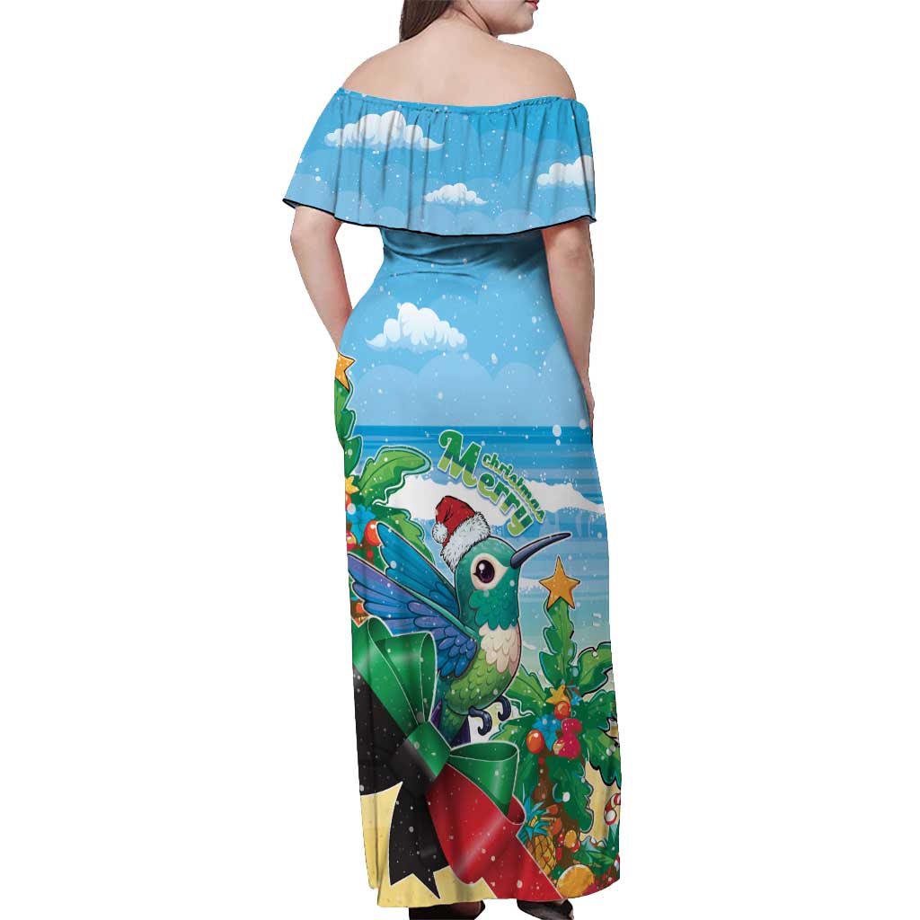 Martinique Christmas Off Shoulder Maxi Dress Santa Hummingbird - Wonder Print Shop
