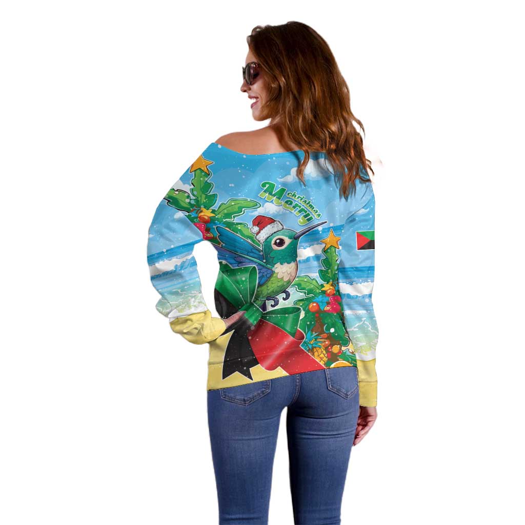 Martinique Christmas Off Shoulder Sweater Santa Hummingbird - Wonder Print Shop