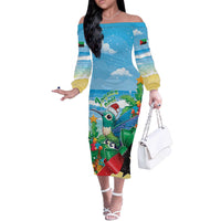 Martinique Christmas Off The Shoulder Long Sleeve Dress Santa Hummingbird - Wonder Print Shop