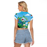 Martinique Christmas Raglan Cropped T Shirt Santa Hummingbird - Wonder Print Shop