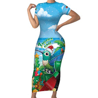 Martinique Christmas Short Sleeve Bodycon Dress Santa Hummingbird - Wonder Print Shop