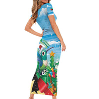 Martinique Christmas Short Sleeve Bodycon Dress Santa Hummingbird - Wonder Print Shop