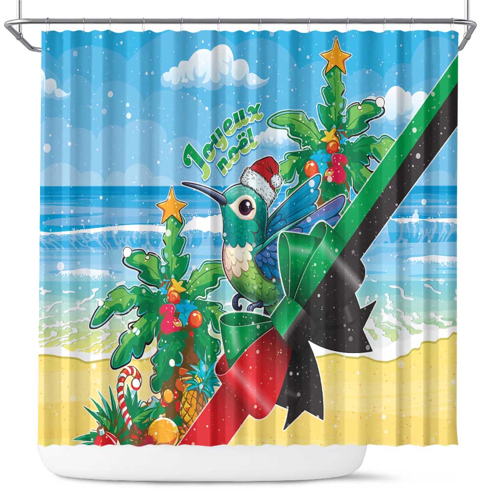 Martinique Christmas Shower Curtain Santa Hummingbird - Wonder Print Shop