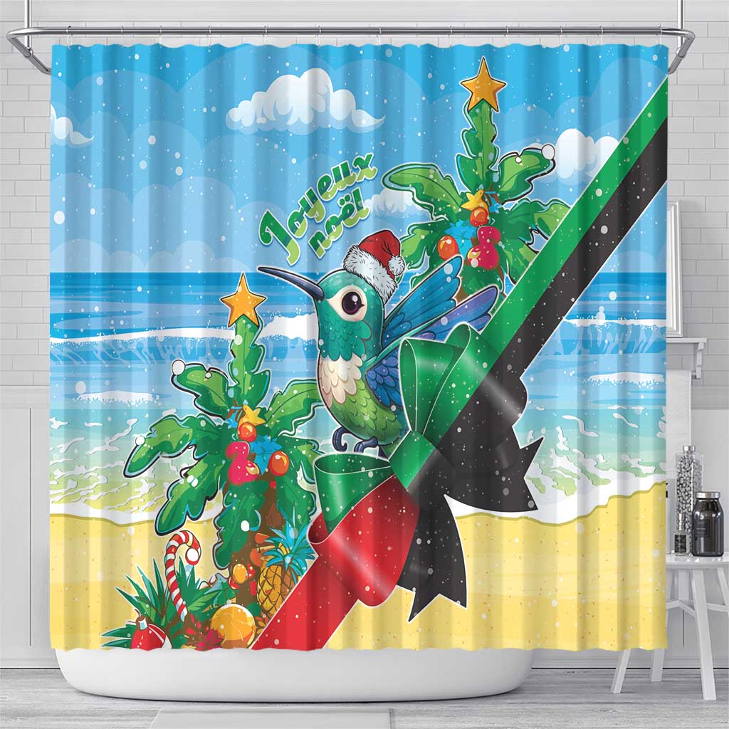 Martinique Christmas Shower Curtain Santa Hummingbird - Wonder Print Shop