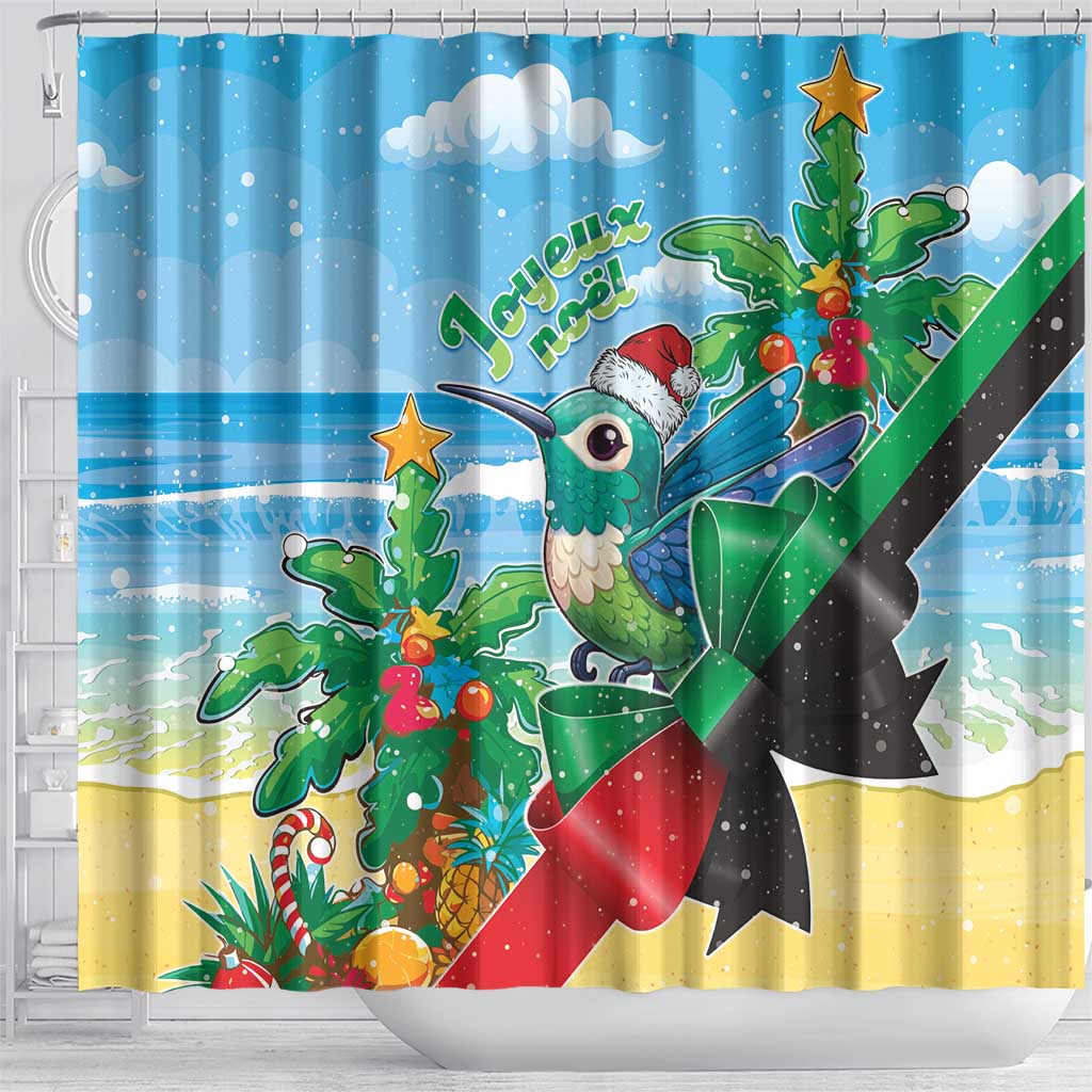 Martinique Christmas Shower Curtain Santa Hummingbird - Wonder Print Shop