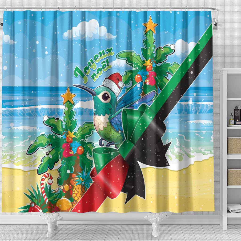 Martinique Christmas Shower Curtain Santa Hummingbird - Wonder Print Shop