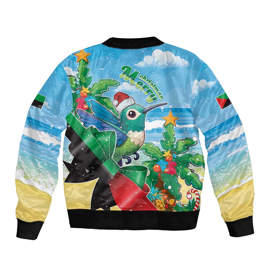 Martinique Christmas Sleeve Zip Bomber Jacket Santa Hummingbird - Wonder Print Shop