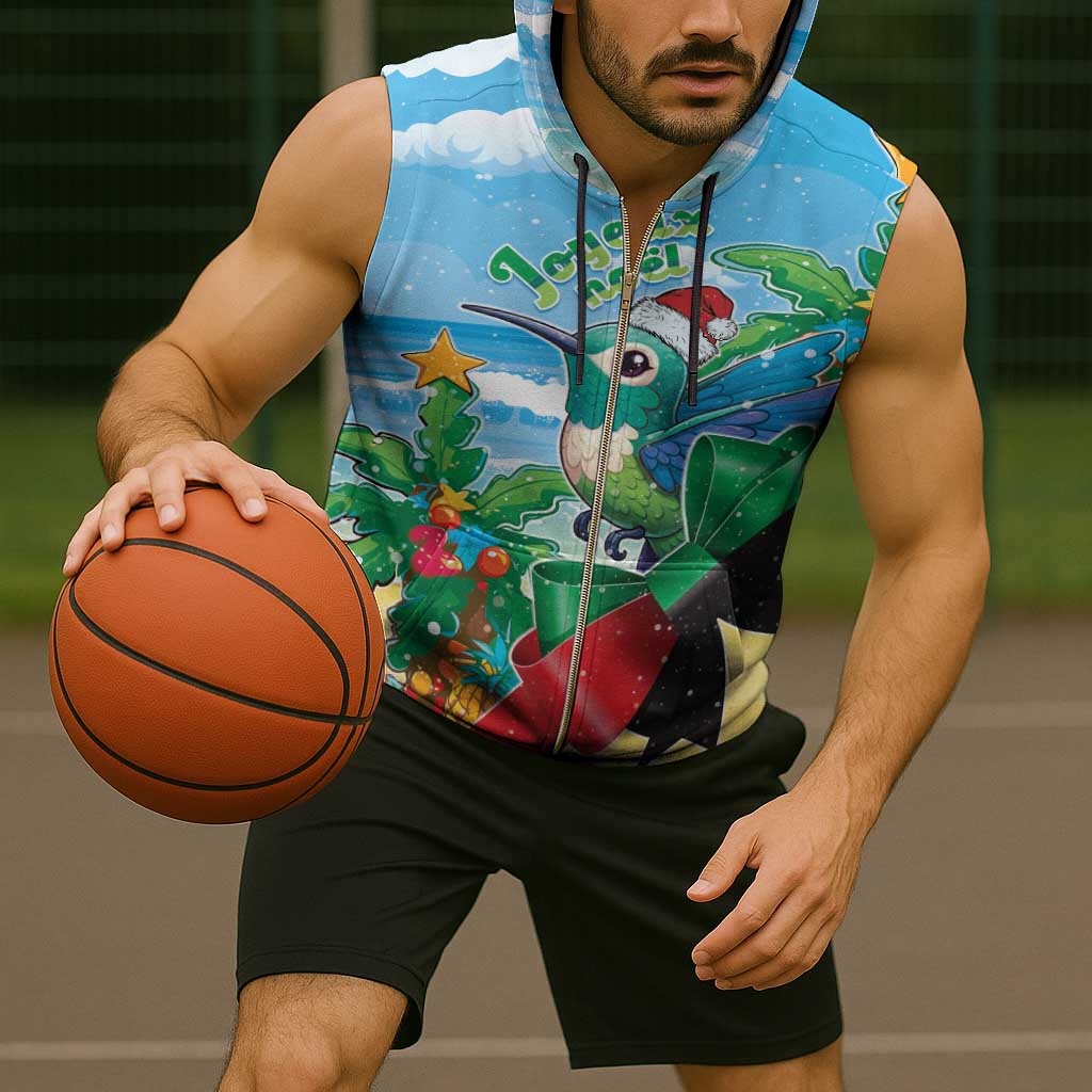Martinique Christmas Sleeveless Zip Hoodie Santa Hummingbird - Wonder Print Shop