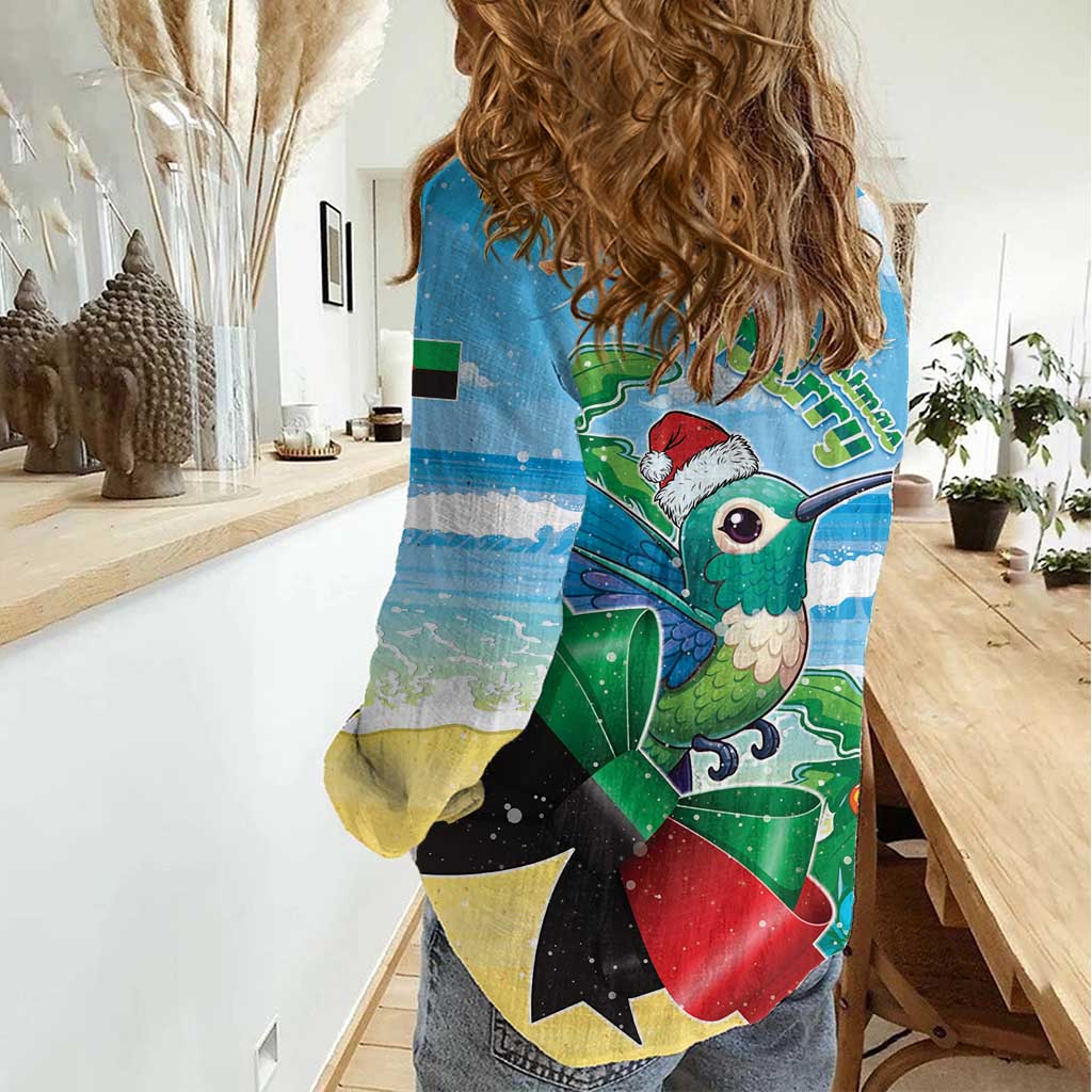 Martinique Christmas Women Casual Shirt Santa Hummingbird - Wonder Print Shop