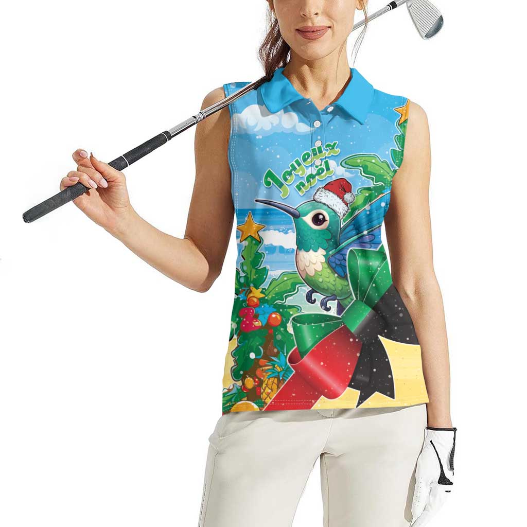 Martinique Christmas Women Sleeveless Polo Shirt Santa Hummingbird - Wonder Print Shop