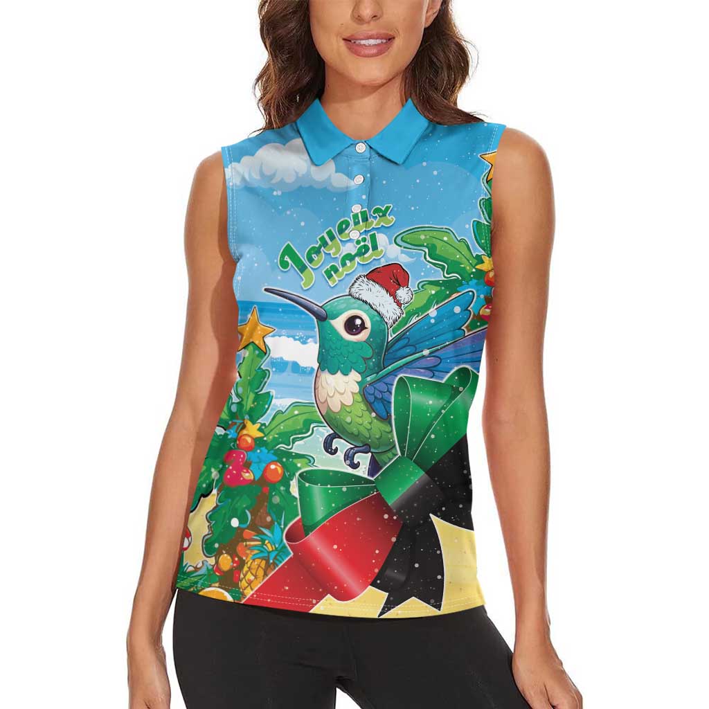 Martinique Christmas Women Sleeveless Polo Shirt Santa Hummingbird - Wonder Print Shop