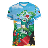 Martinique Christmas Women V-Neck T-Shirt Santa Hummingbird - Wonder Print Shop