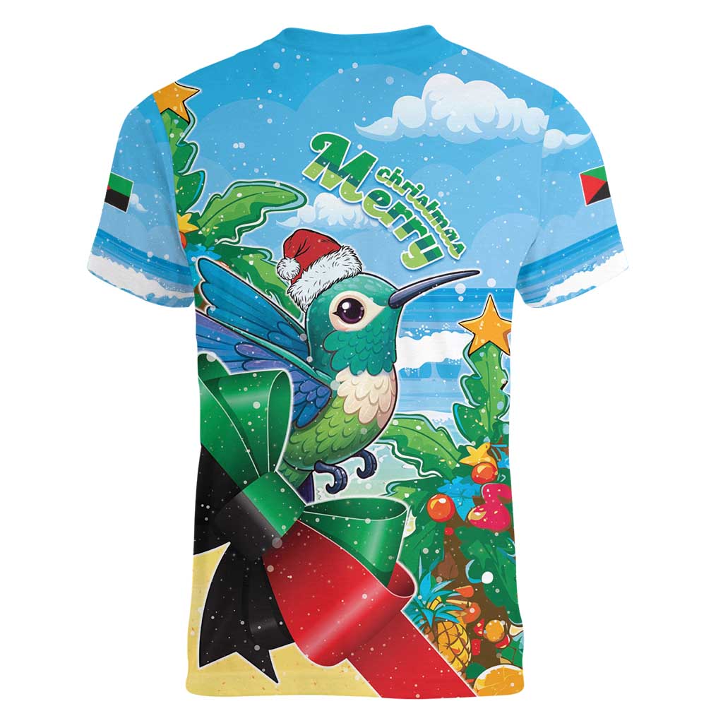 Martinique Christmas Women V-Neck T-Shirt Santa Hummingbird - Wonder Print Shop