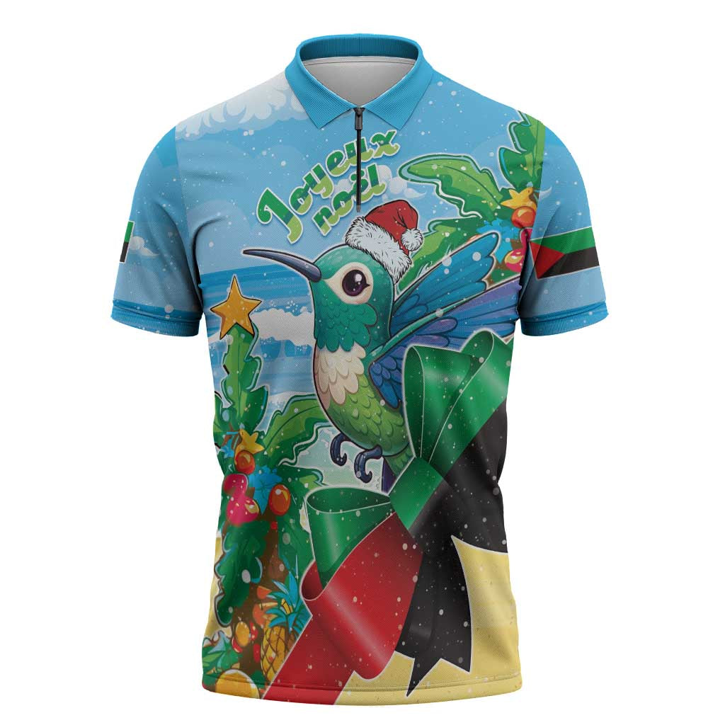Martinique Christmas Zipper Polo Shirt Santa Hummingbird - Wonder Print Shop