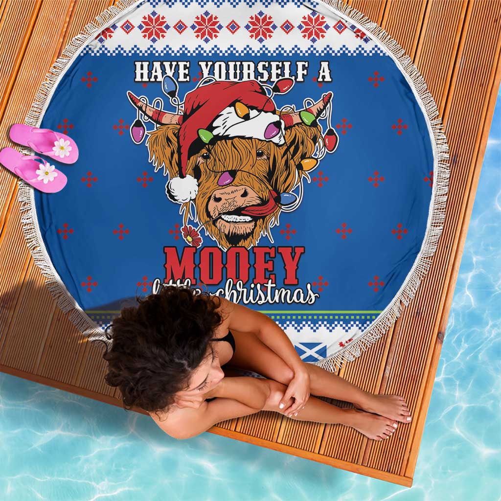 Scotland Christmas Beach Blanket Mooey Xmas Highland Cow LT05 - Wonder Print Shop