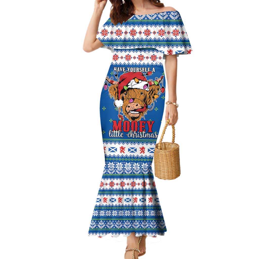 Scotland Christmas Family Matching Mermaid Dress and Hawaiian Shirt Mooey Xmas Highland Cow LT05 - Wonder Print Shop