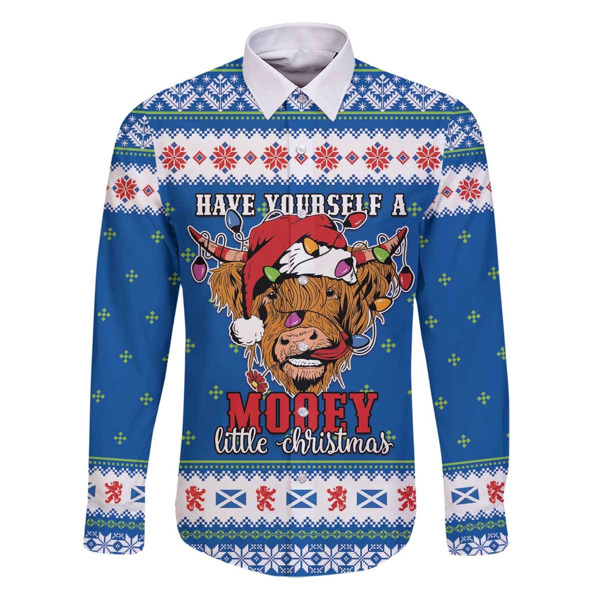 Scotland Christmas Family Matching Off The Shoulder Long Sleeve Dress and Hawaiian Shirt Mooey Xmas Highland Cow LT05 - Wonder Print Shop